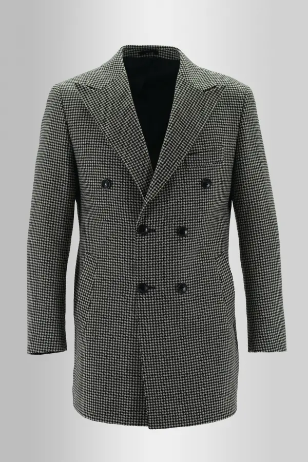 Gray Checkered Buttoned Coat