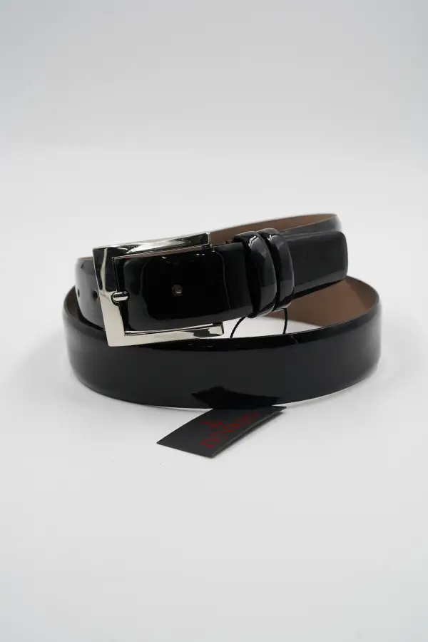 Genuine Leather Classic Black Patent Leather Suit Belt