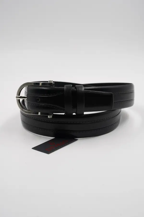 Genuine Leather Classic Black Patterned Suit Belt