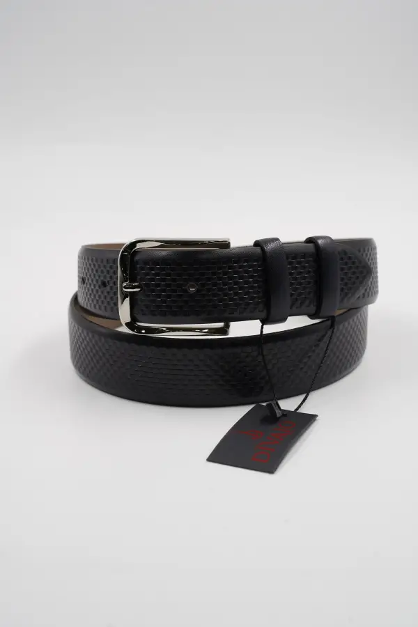 Genuine Leather Classic Dark Navy Blue Square Pattern Suit Belt
