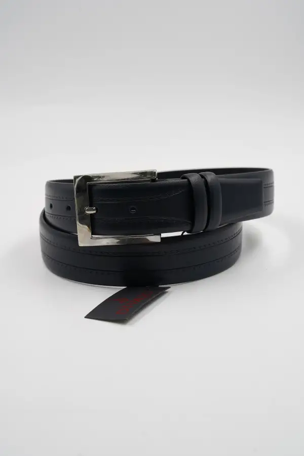 Genuine Leather Classic Navy Blue Patterned Suit Belt