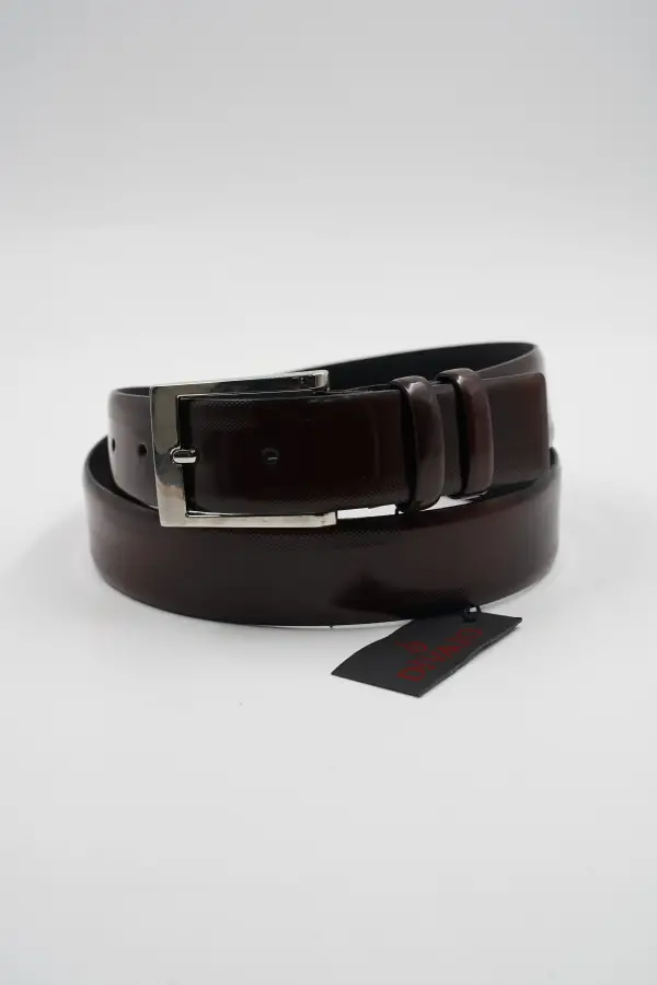 Genuine Leather Classic Brown Patent Leather Patterned Suit Belt