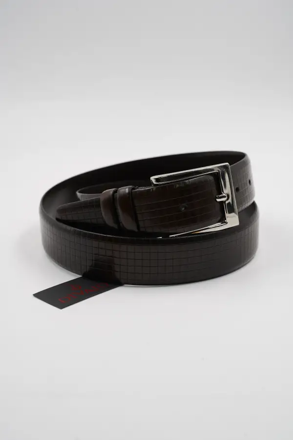 Genuine Leather Classic Brown Square Pattern Suit Belt
