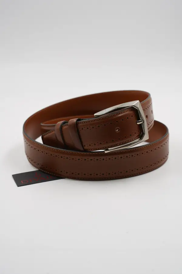 Genuine Leather Classic Tan Patterned Suit Belt