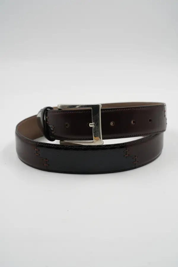 Genuine Leather Classic Double Pattern Brown Patterned Suit Belt