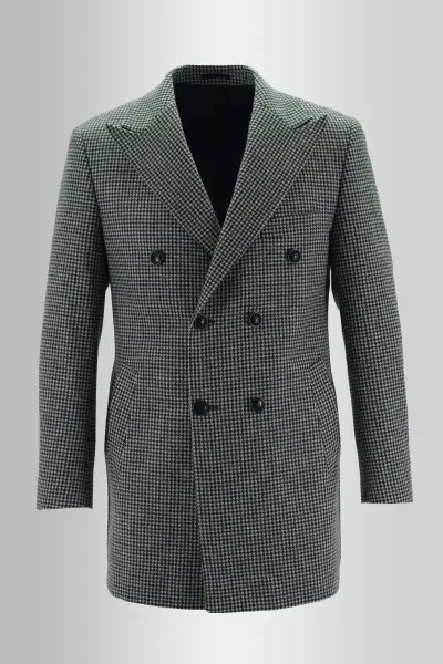 Gray Checkered Buttoned Coat