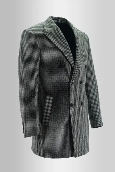 Gray Checkered Buttoned Coat