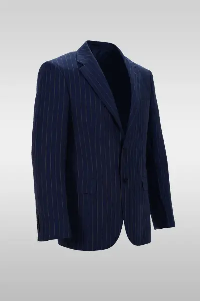 Navy Blue Brown Striped Suit