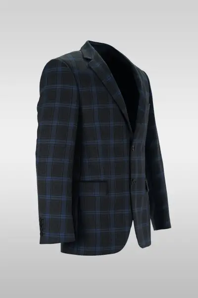 Gray Blue Patterned Check Jacket