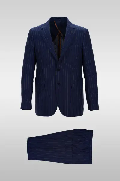 Navy Blue Brown Striped Suit