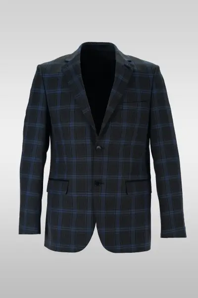 Gray Blue Patterned Check Jacket